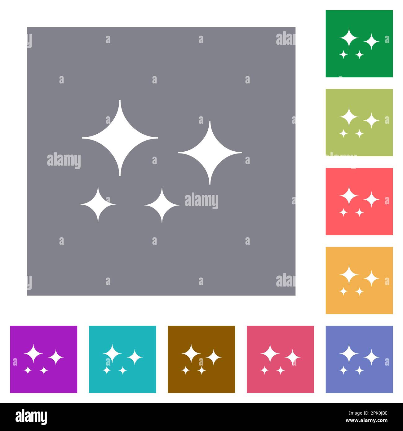 Glare stars solid flat icons on simple color square backgrounds Stock Vector