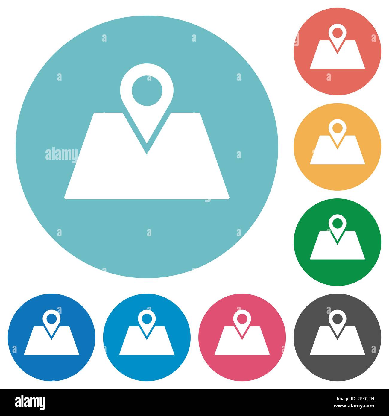 GPS route planning flat white icons on round color backgrounds Stock ...