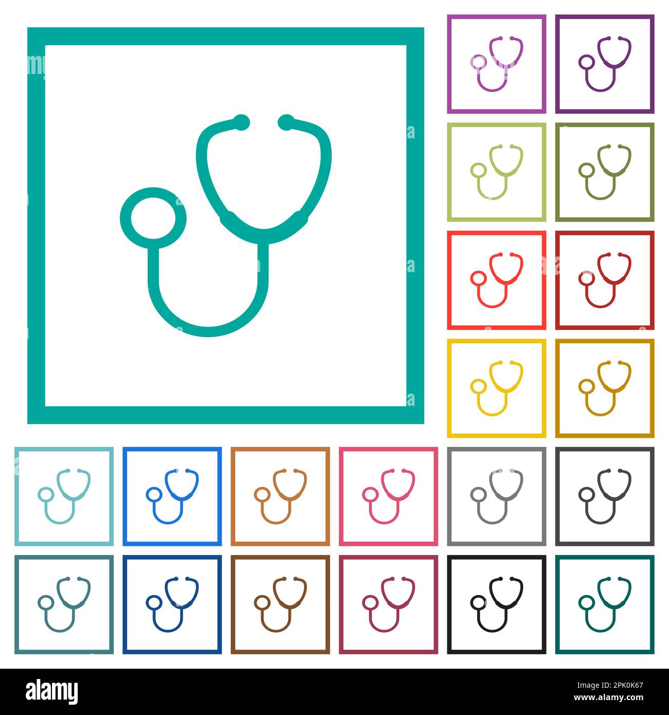 Stethoscope flat color icons with quadrant frames on white background ...