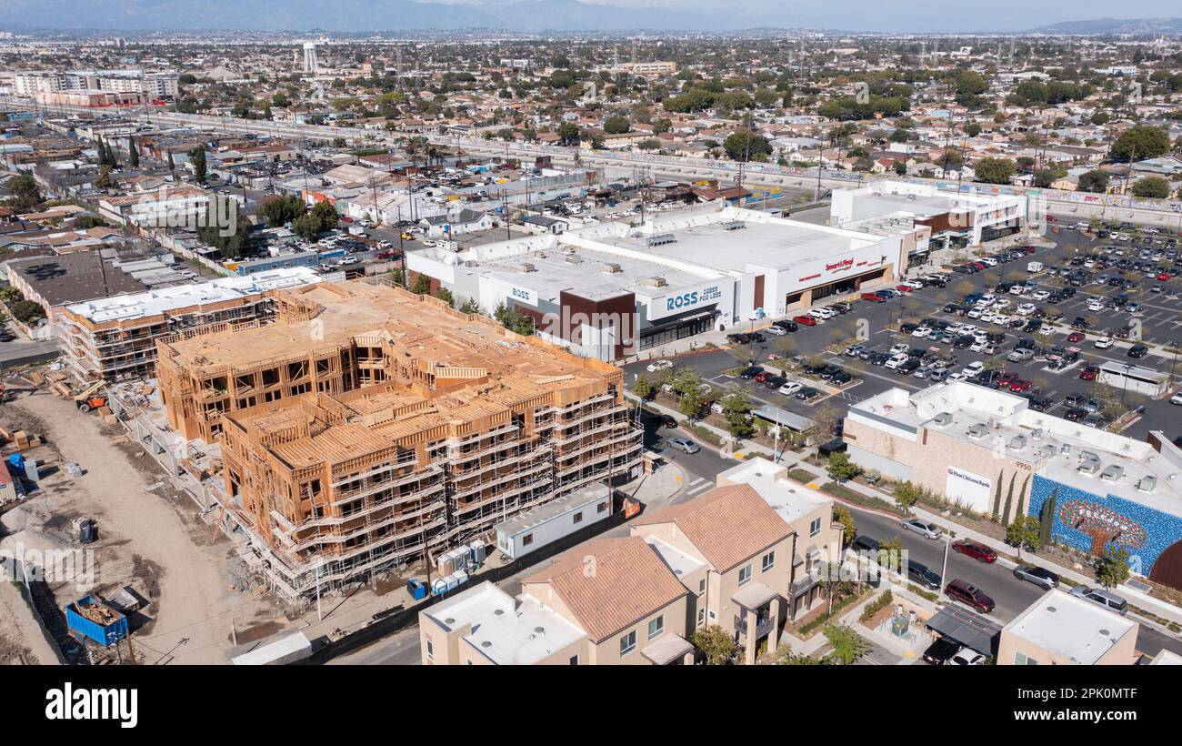 Watts, California, USA February 25, 2023 Afternoon aerial view of