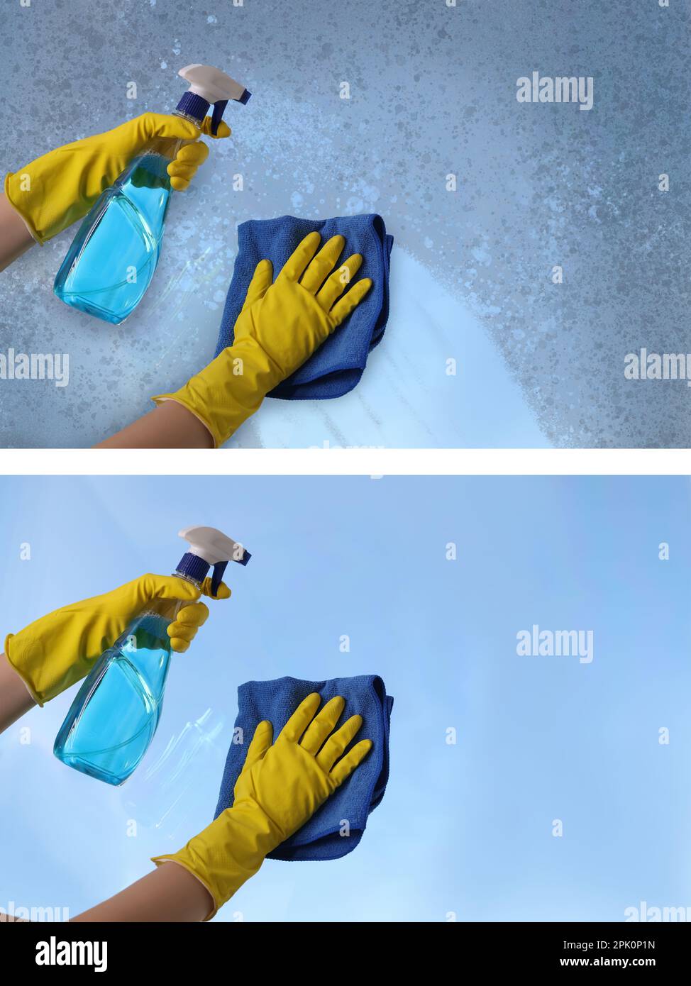 Collage with photos of window before and after cleaning Stock Photo - Alamy