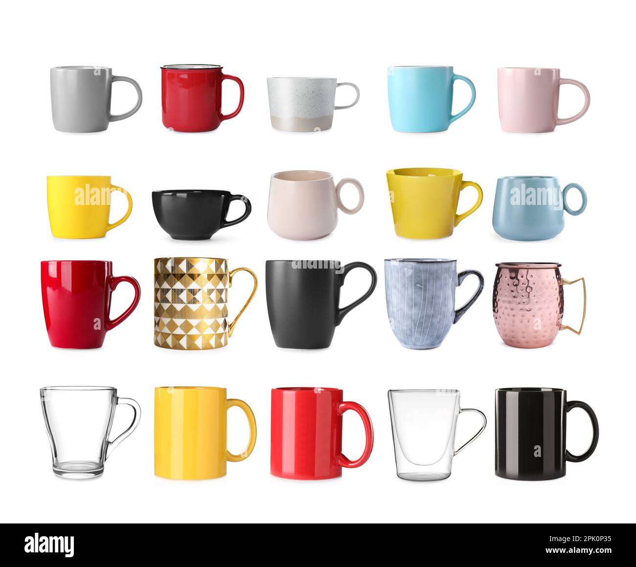 Set with different beautiful cups on white background Stock Photo - Alamy