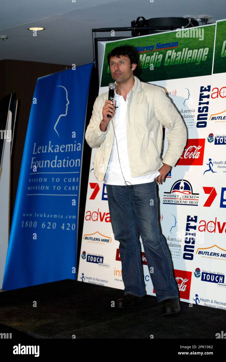 Laurie Daly at the Charity Media Challenge, in which teams from leading media organizations compete in touch football matches to raise funds for leukemia research.   $115,000 was raised on the day, bringing the total funds raised to $350,000 in the three years that the annual event has been held.  The Grand Final game was held between the teams from Fox Sports and News Limited, with Fox Sports winning the game with a full-time score of 3 to 1. Sydney Football Stadium, Sydney, Australia. 19.08.07. Stock Photo