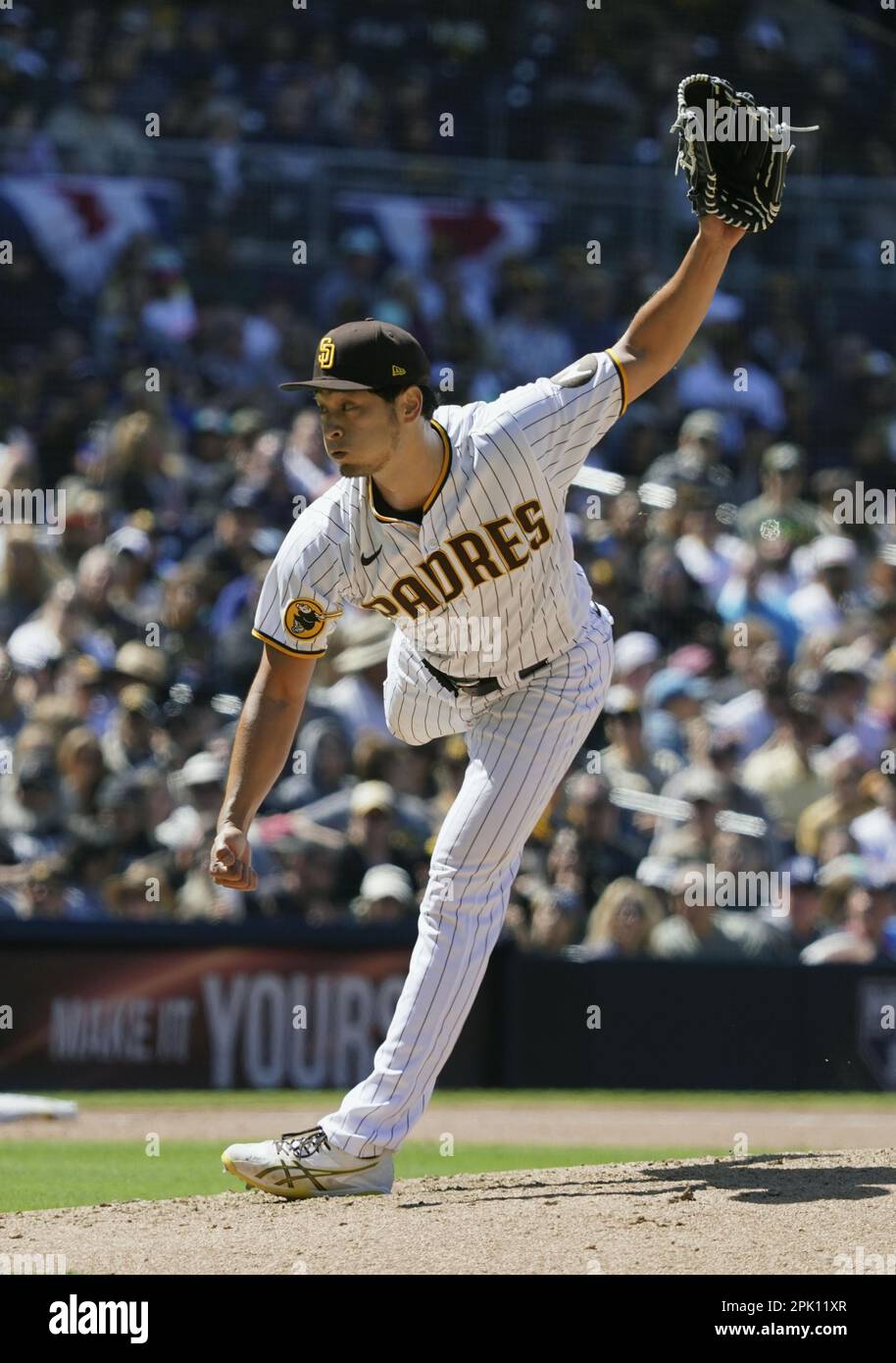 San Diego, California, on April 4, 2023. Yu Darvish makes his first  pitching start of the season for the San Diego Padres in a baseball game  against the Arizona Diamondbacks at Petco
