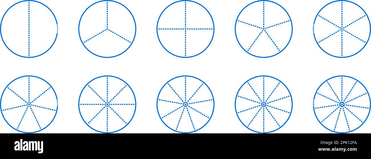 Circle segments collection. Pie diagrams set. Round sections and slices pack. Dotted segments from 2 to 28 of infographic charts. Different phases and stages of cycle. Vector  Stock Vector