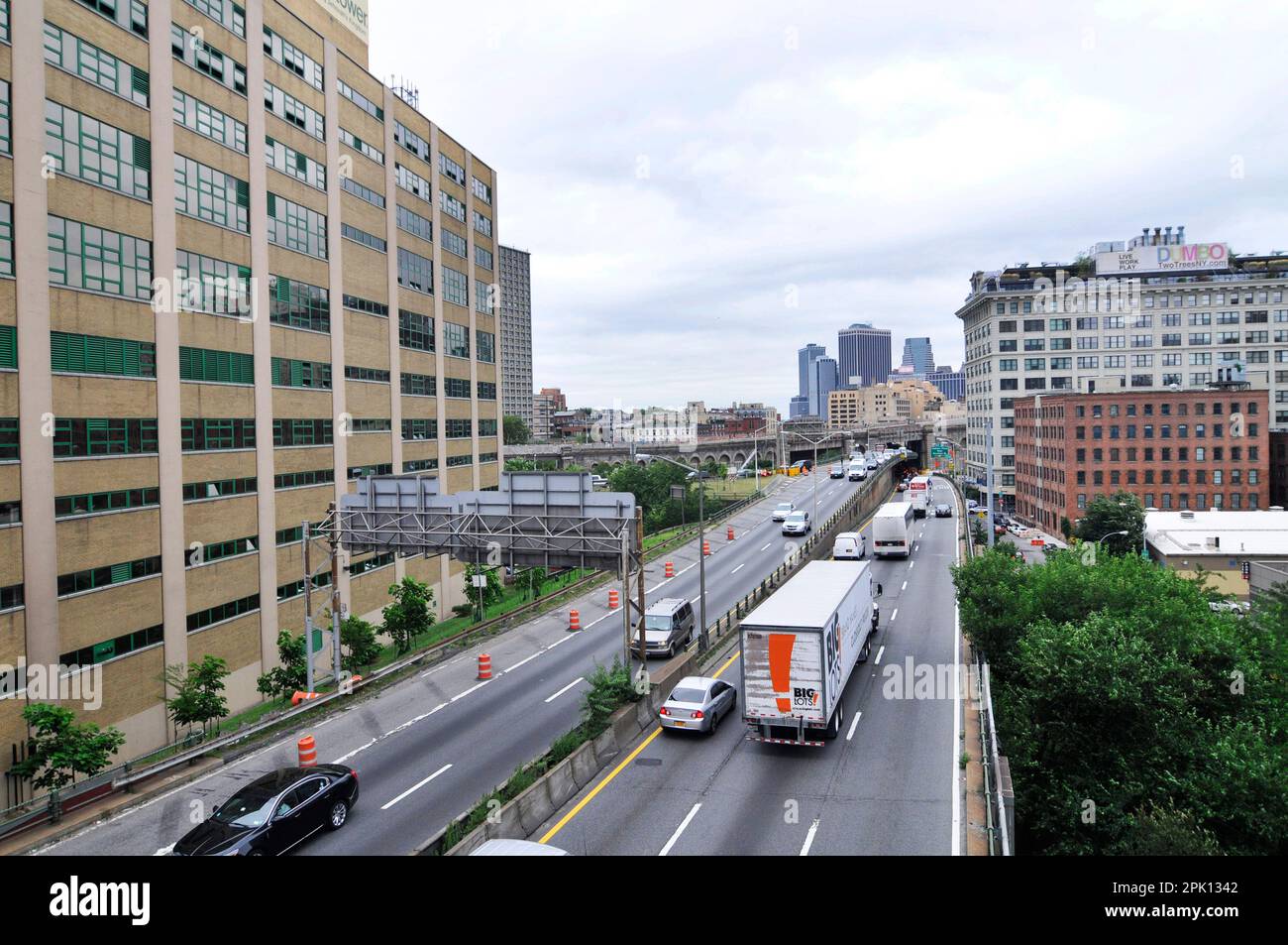 The Brooklyn Queens expressway seen from the Manhattan bridge in Brooklyn, New York, USA Stock