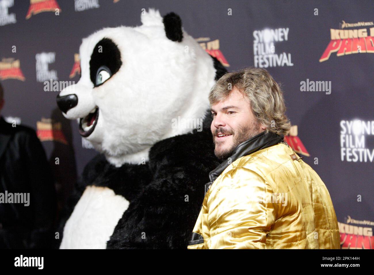 Jack Black and Po the Panda The premiere of Kung Fu Panda at the State Theatre. Sydney, Australia. 09.06.08. Stock Photo