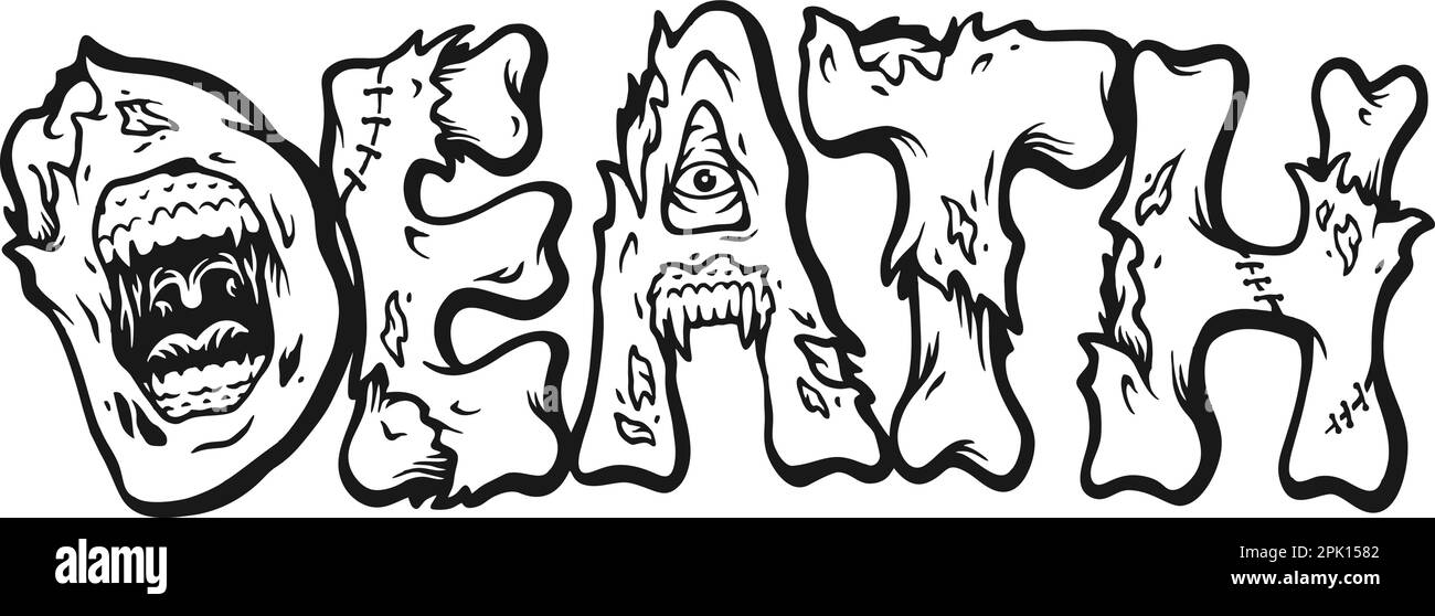 Death lettering word bone style illustration monochrome vector for
