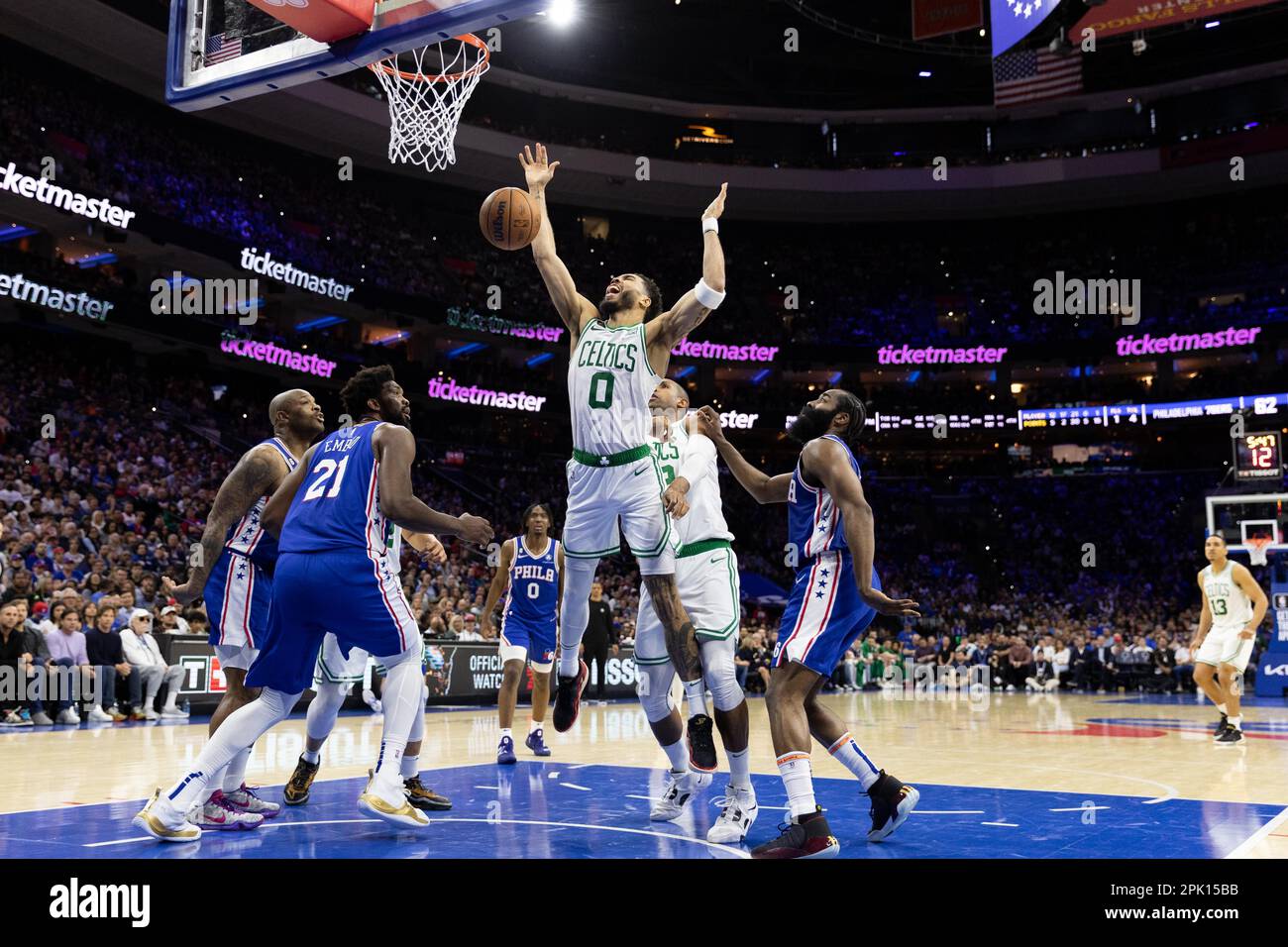 Jayson Tatum Boston Celtics Game-Used #0 White Jersey vs. Philadelphia  76ers on February 15 2022