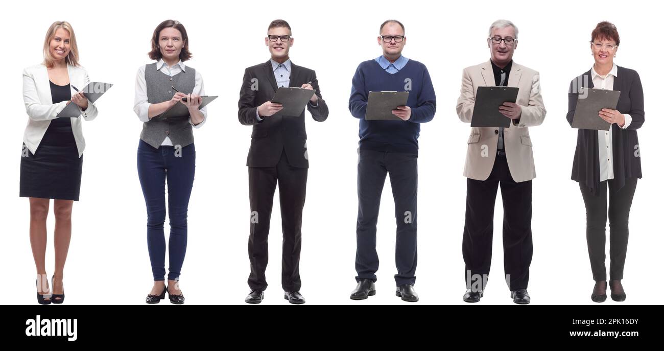 group of successful people with notepad in hands isolated Stock Photo ...