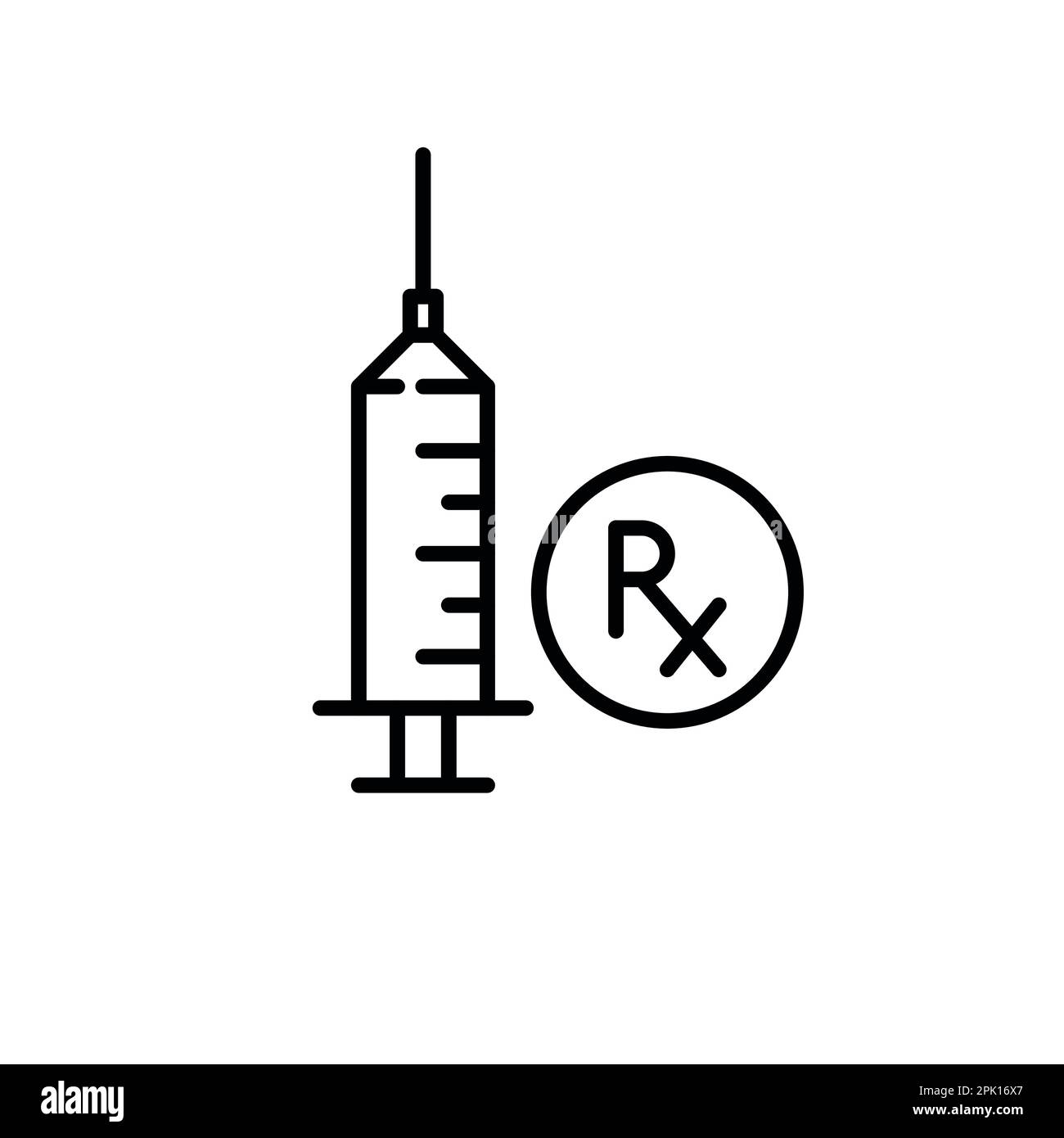 Prescription drug for injections. Medicine in bottle and syringe. Pixel perfect, editable stroke icon Stock Vector