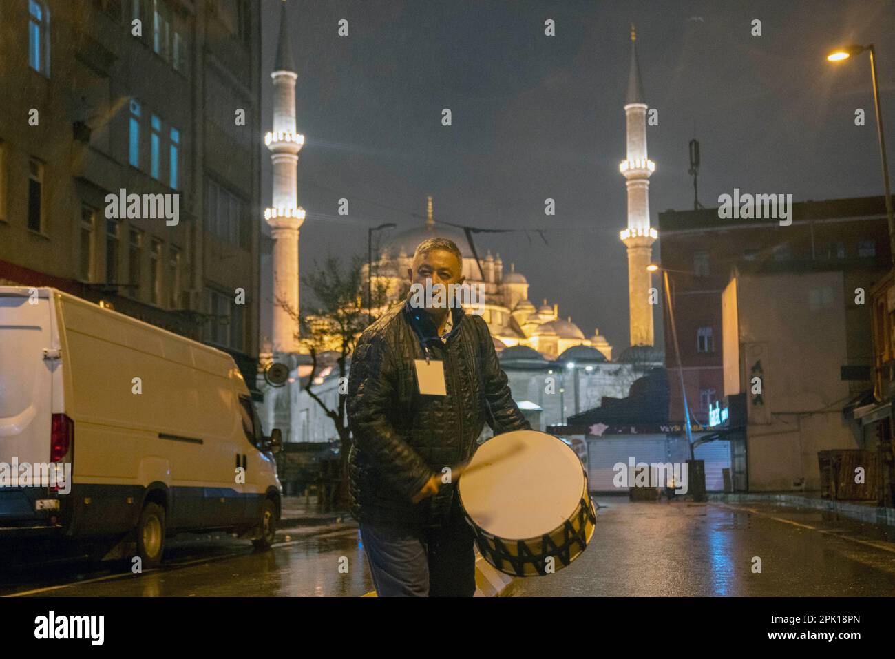 Fatih, Istanbul, Turkey. 5th Apr, 2023. Cumali Tas, 41, continues the  tradition of the Ramadan drum, which is the symbol of the month of Ramadan,  in the Fatih district of Istanbul. He