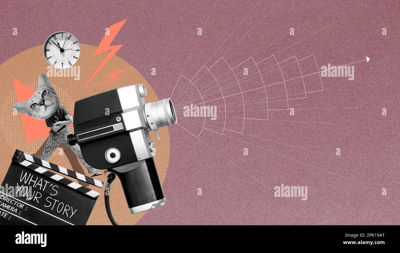 What's your story,Hand writing on film slate and antique movie camera