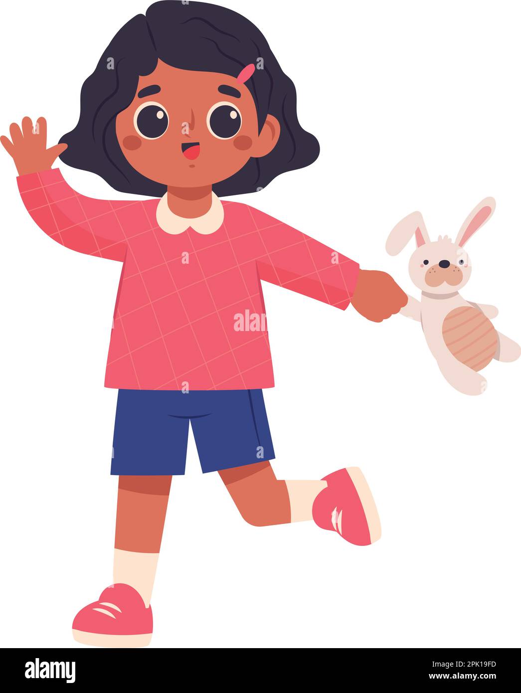 Small cartoon girl playing with joyful animal toys Stock Vector Image ...