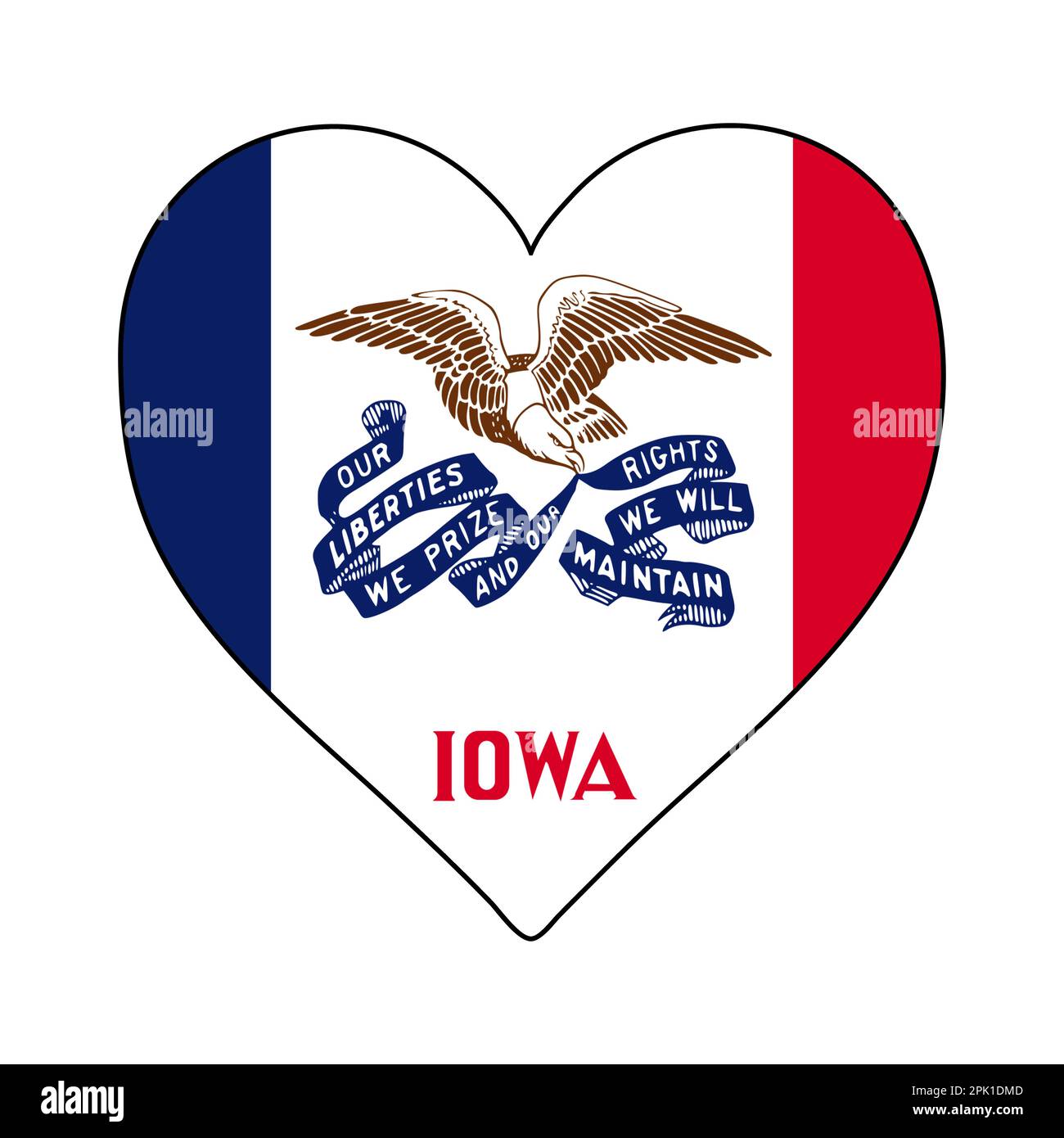 Iowa Heart Shape Flag. Love Iowa. Visit Iowa. Northern America. America. Vector Illustration Graphic Design. Stock Vector