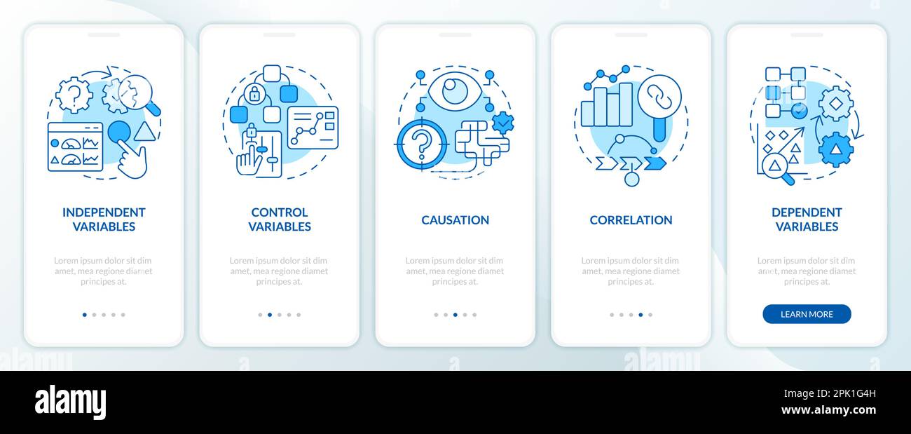 Causal research variables blue onboarding mobile app screen Stock Vector