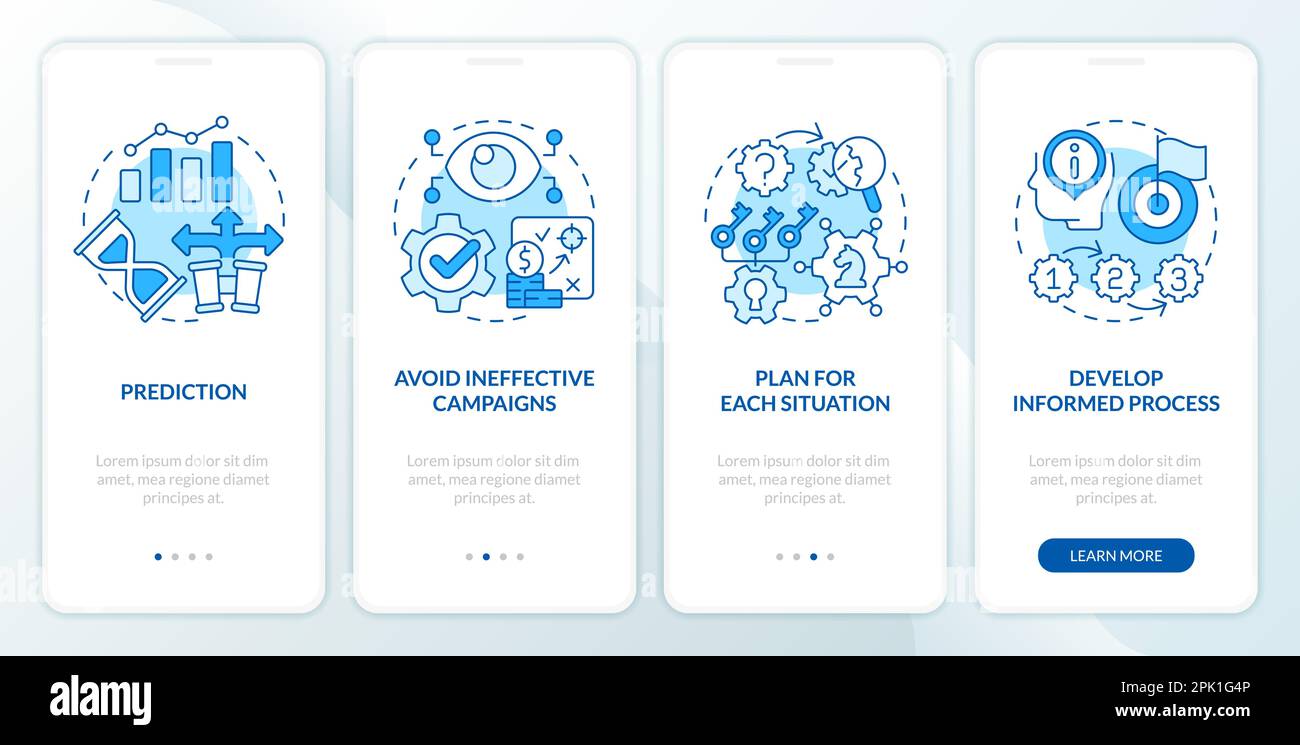 Causal research benefits blue onboarding mobile app screen Stock Vector