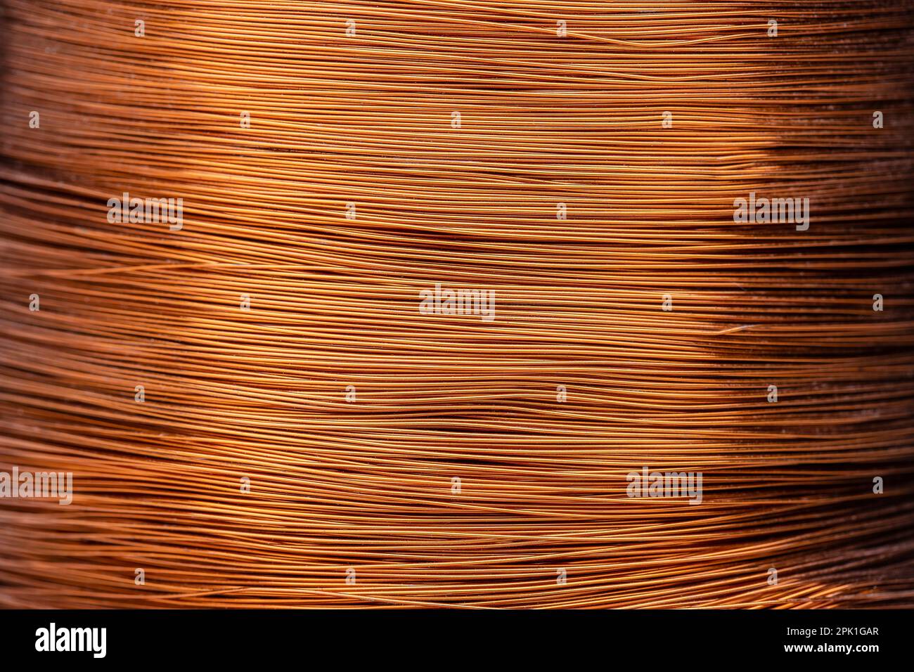 Metal texture of a coil of copper wire, closeup. Coil of thin copper