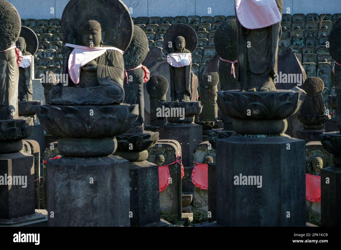 Tokyo, Japan March 3, 2023 Stone statues of Jizo, the patron deity