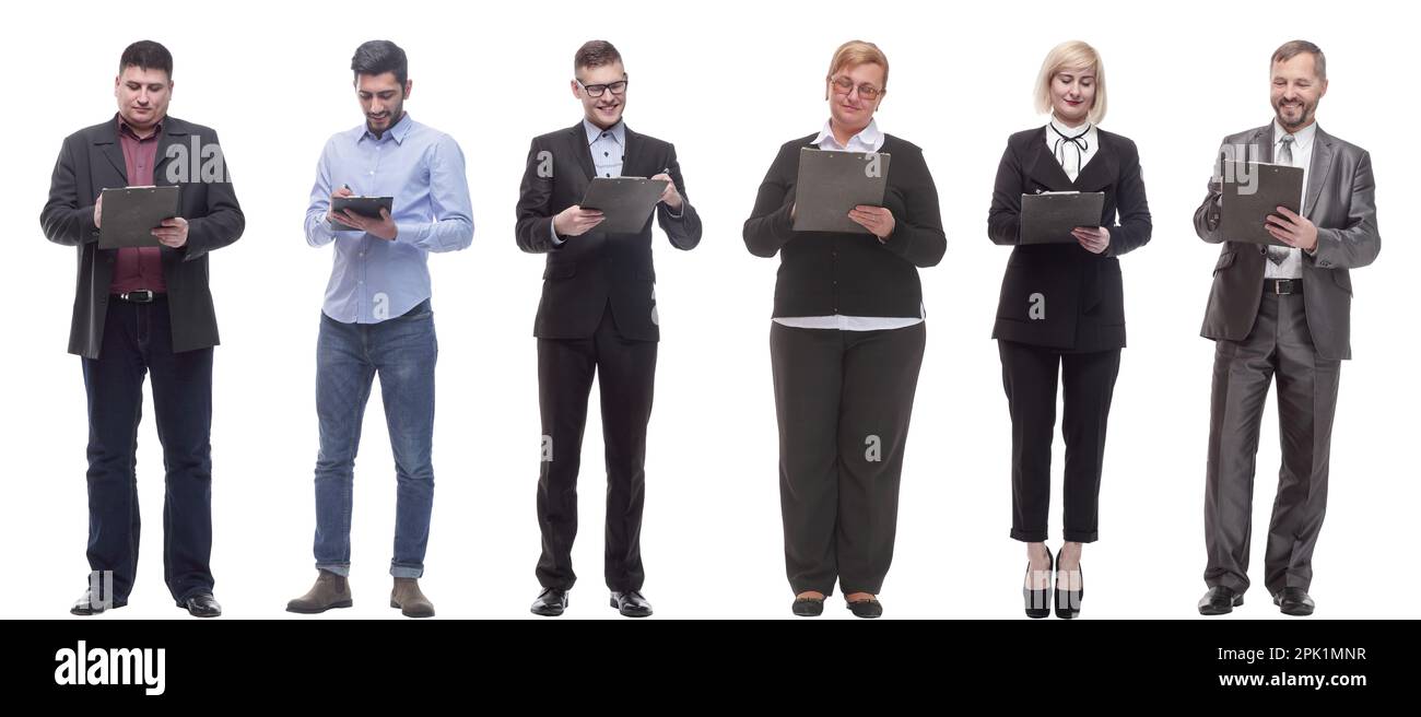 group of successful people with notepad in hands isolated Stock Photo ...