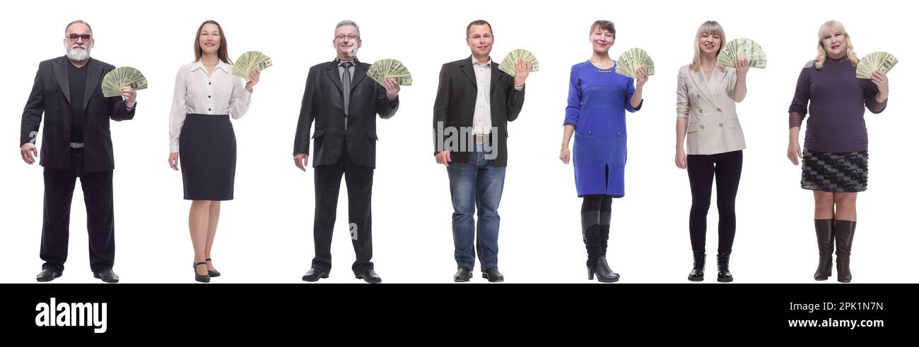 group of successful people holding money in hand Stock Photo - Alamy
