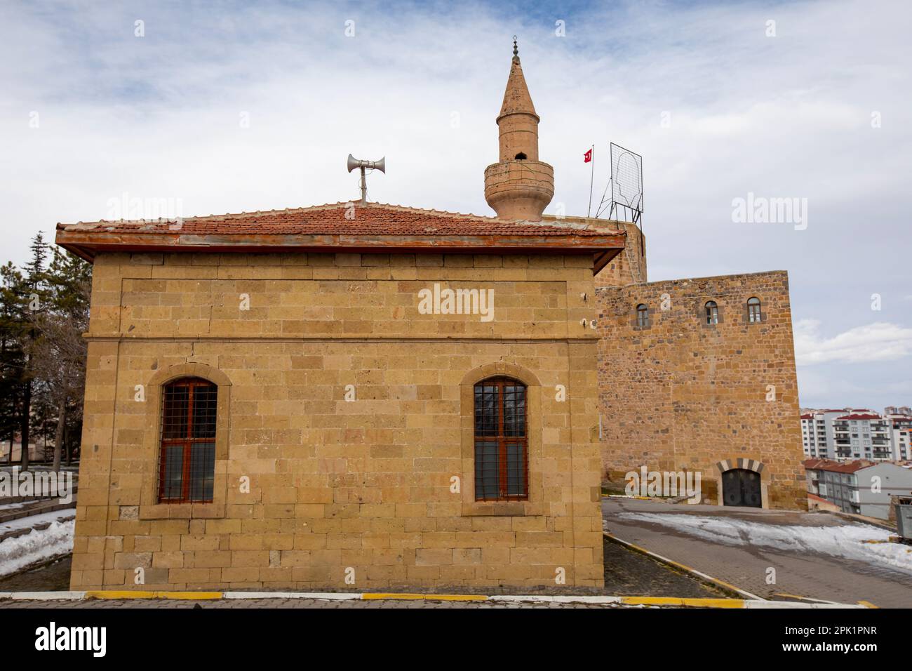 Nigde, Turkey, January 22, 2022 : Rahmaniye Mosque and Nigde Castle in Nigde City of Turkey Stock Photo