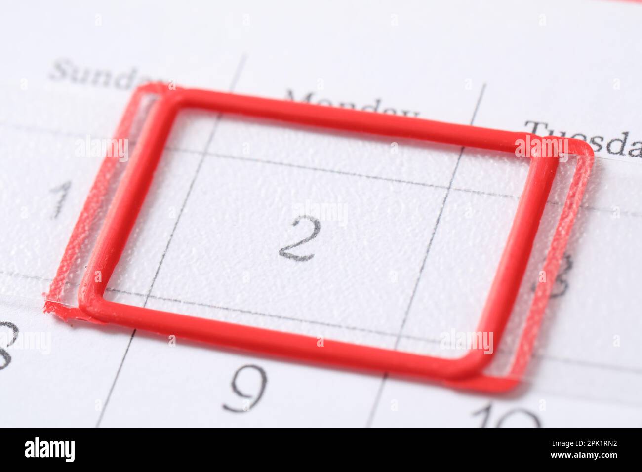 Calendar with date slider on February 2nd, closeup. Groundhog day Stock