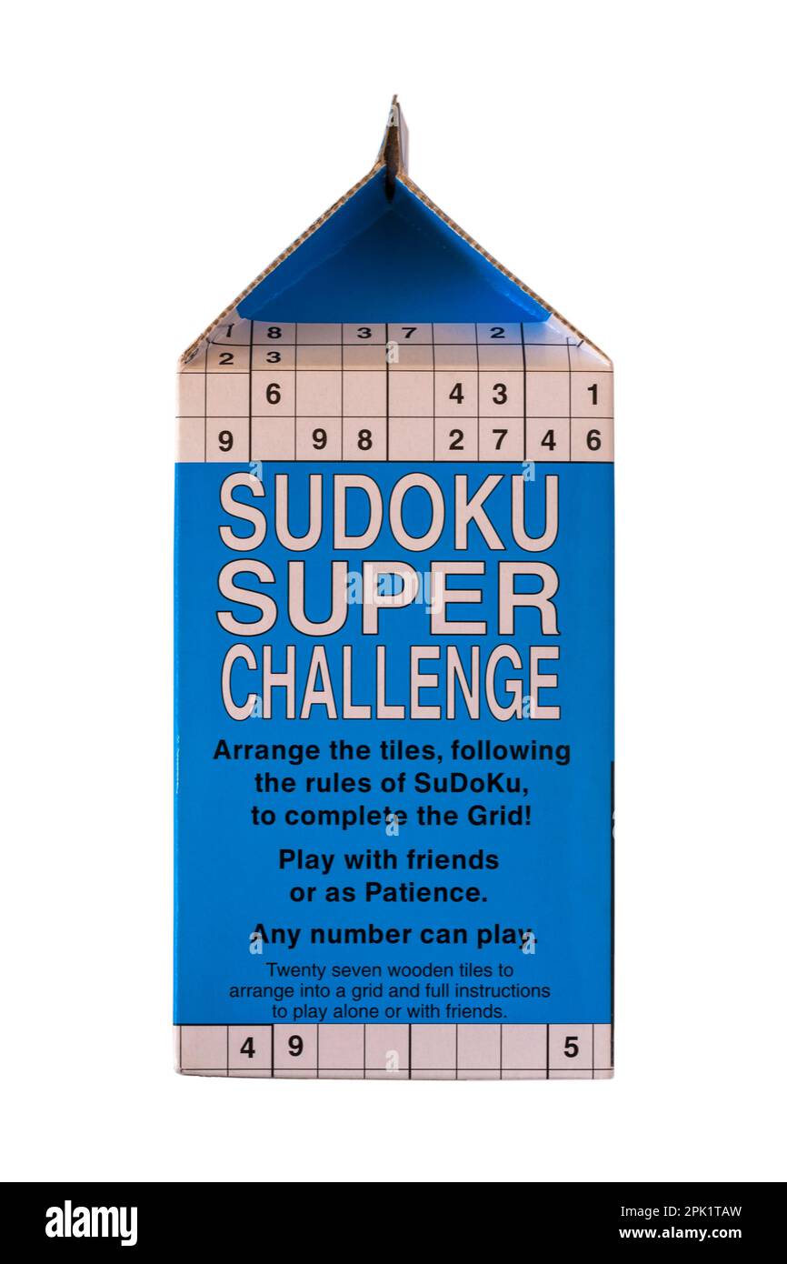 Sudoku Super Challenge game with instructions in box isolated on white background Stock Photo