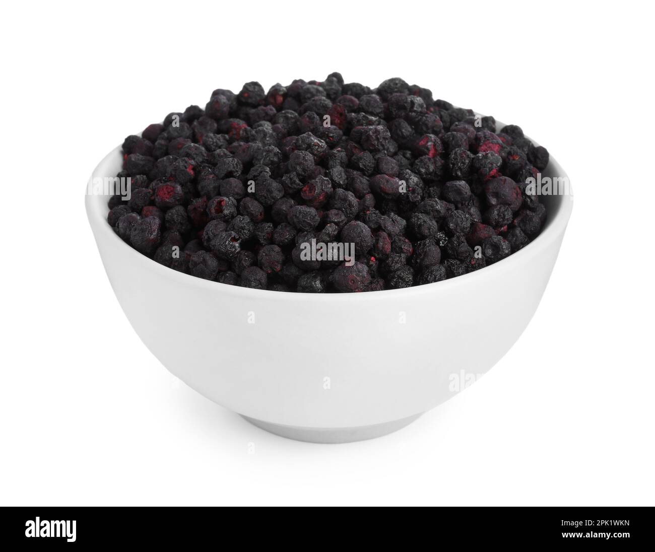 Freeze dried blueberries in bowl on white background Stock Photo Alamy