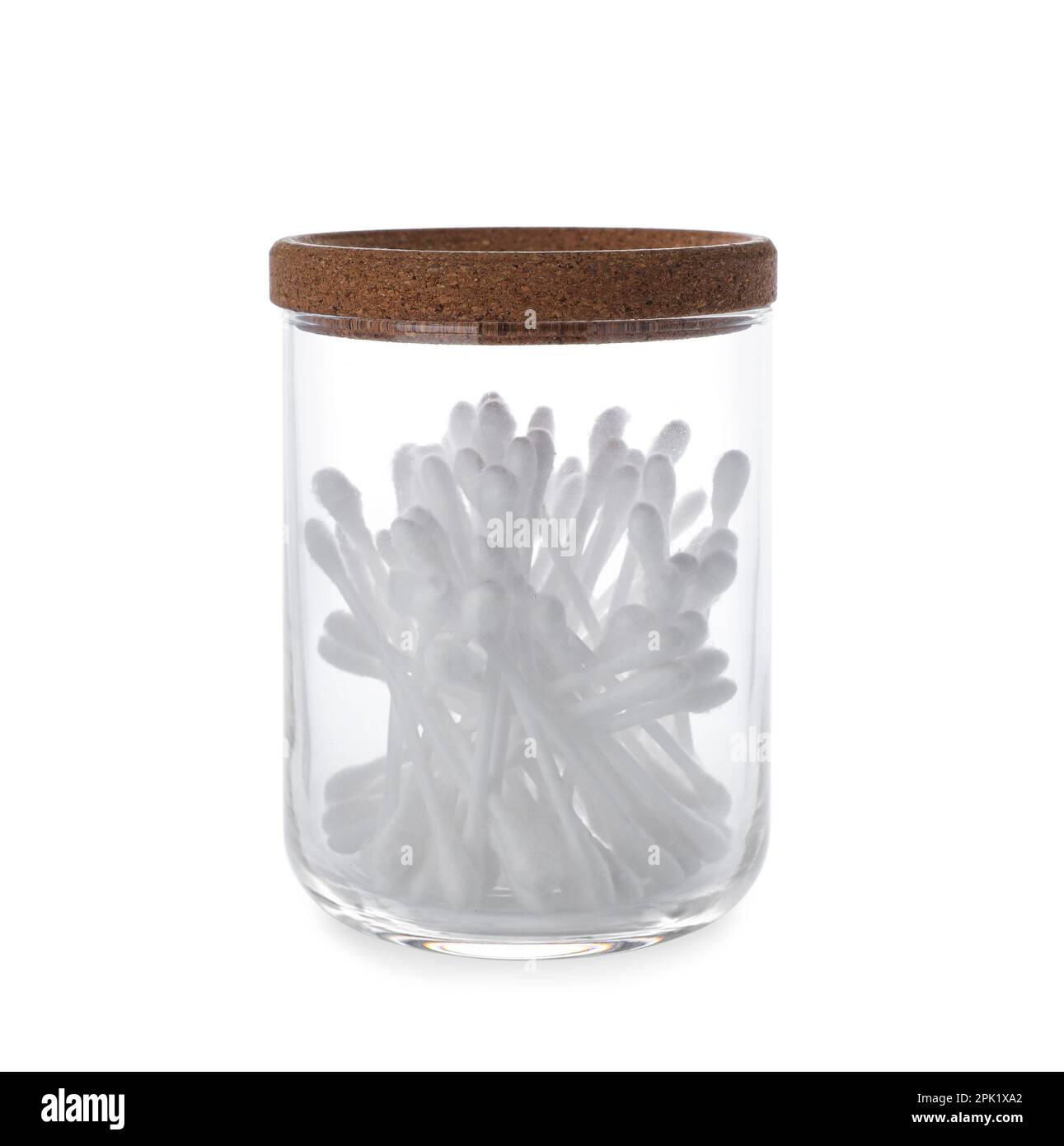 Cotton swabs in glass jar on white background Stock Photo Alamy