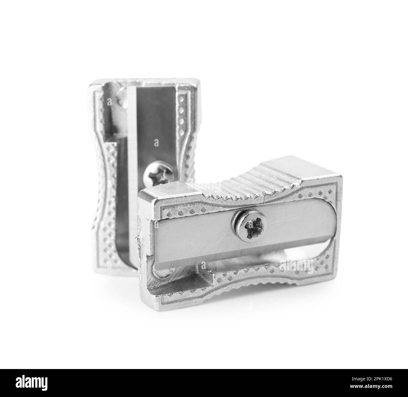 Shiny metal pencil sharpeners isolated on white Stock Photo Alamy