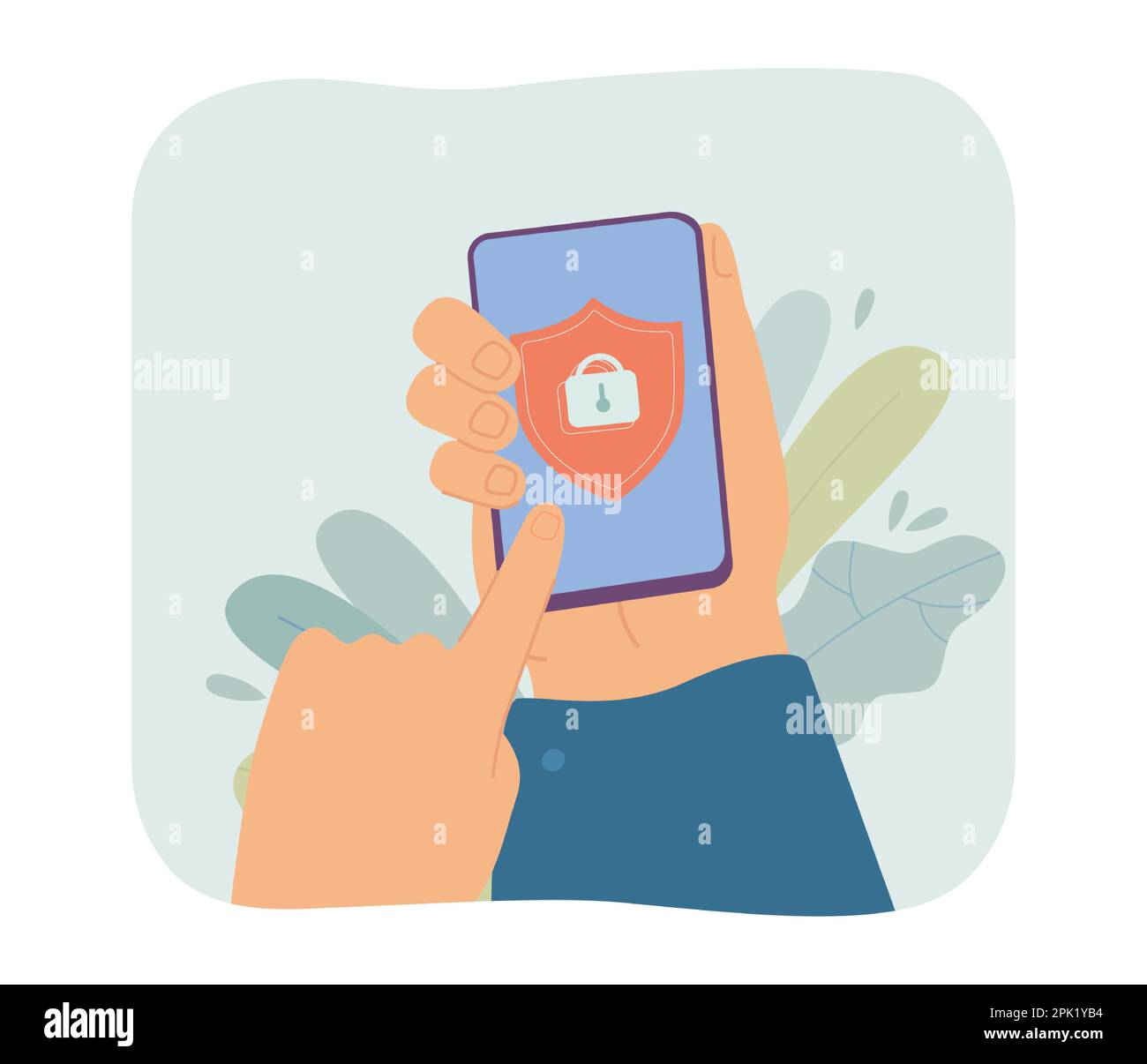 Shield with lock on phone screen in human hand Stock Vector