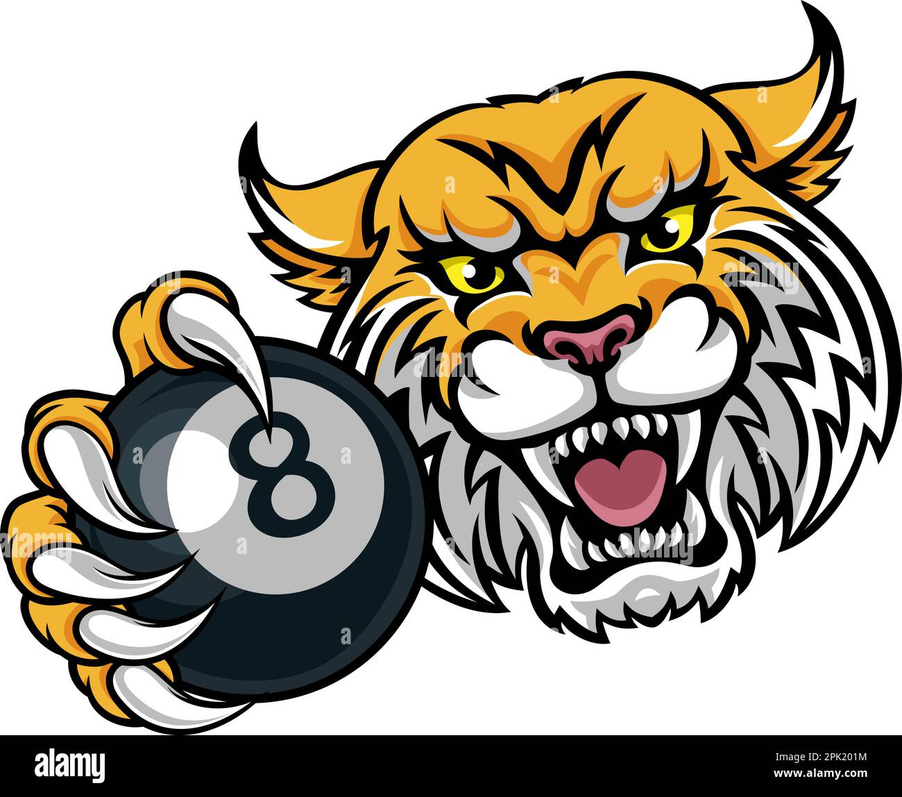 Wildcat Angry Pool 8 Ball Billiards Mascot Cartoon Stock Vector