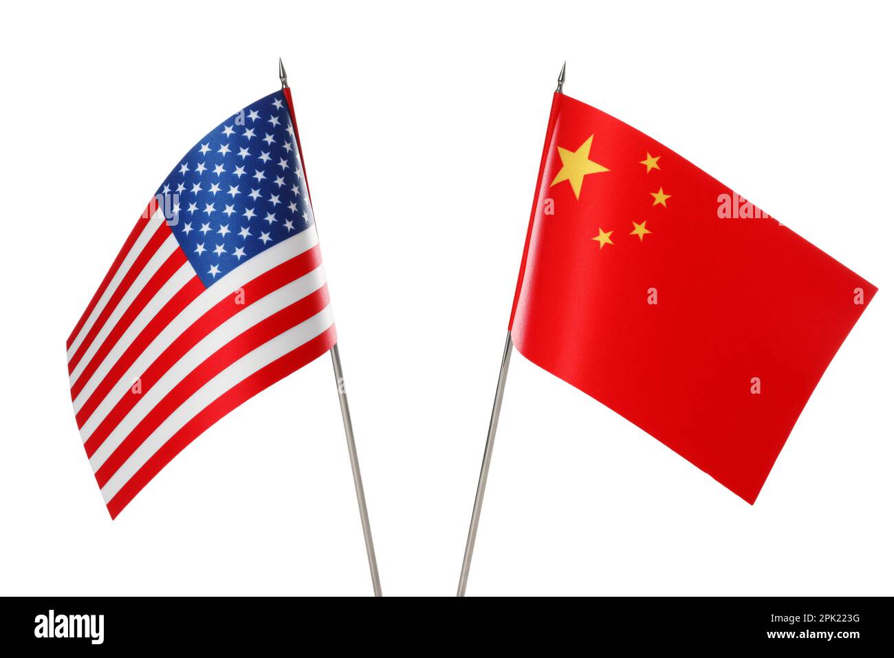 USA and China flags on white background. International relations Stock