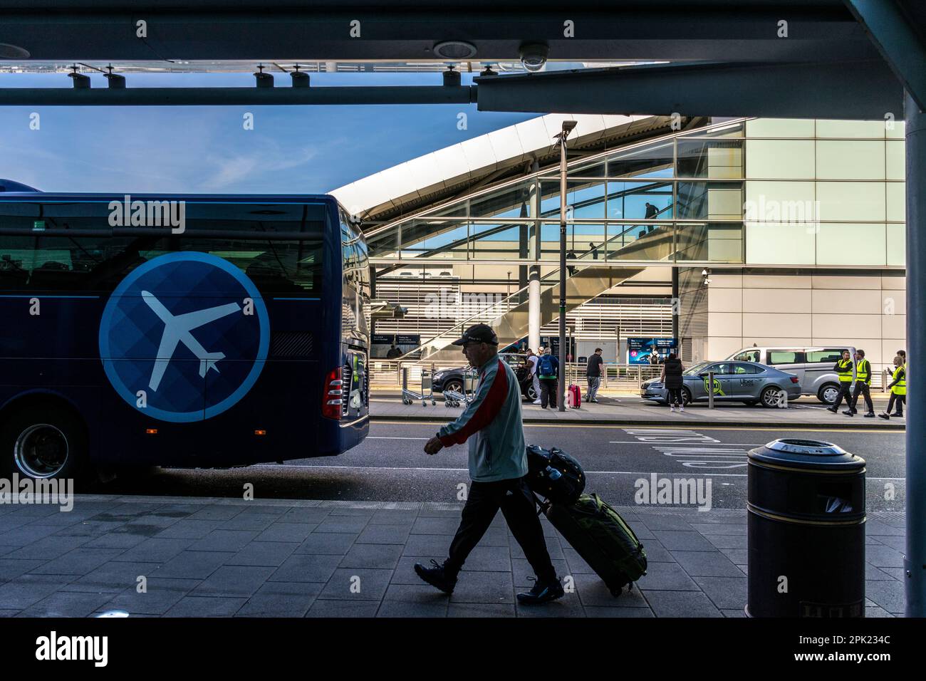 Passengers at Dublin Airport, Terminal Two, exterior with public