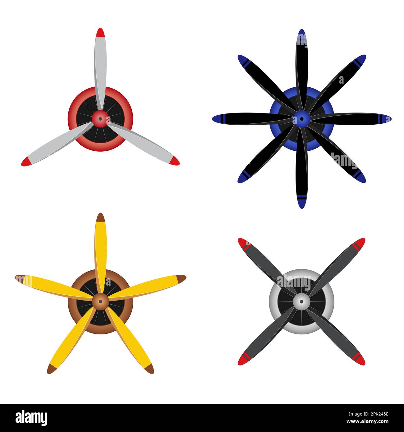 Front view of plane propellers vector illustrations set Stock Vector