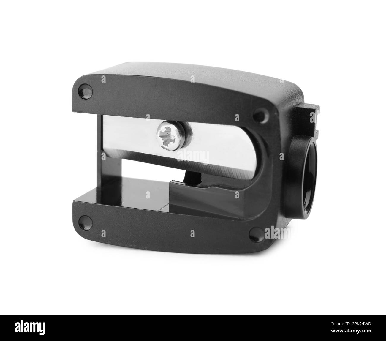 Plastic black pencil sharpener isolated on white Stock Photo Alamy