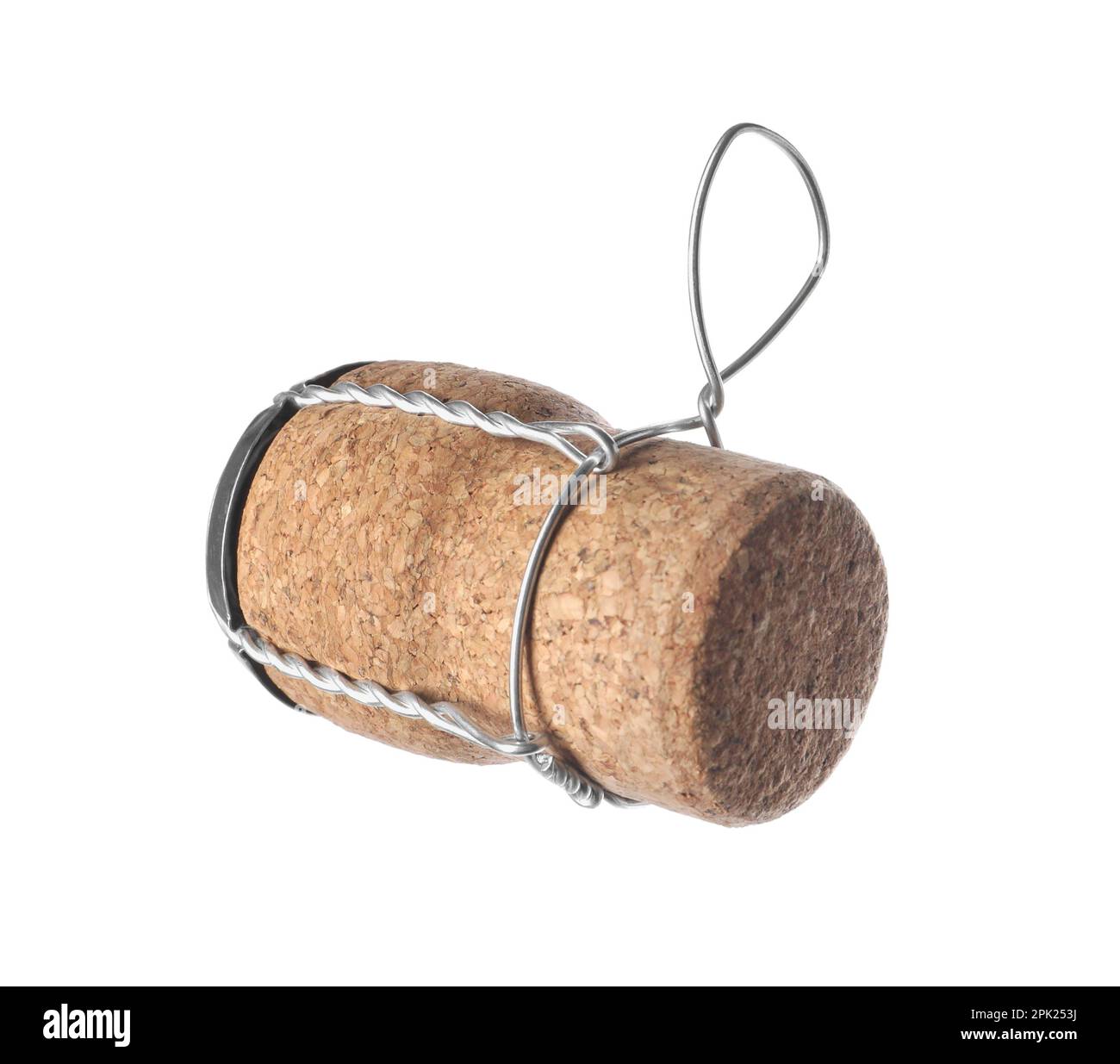 Cork of sparkling wine and muselet cap isolated on white Stock Photo