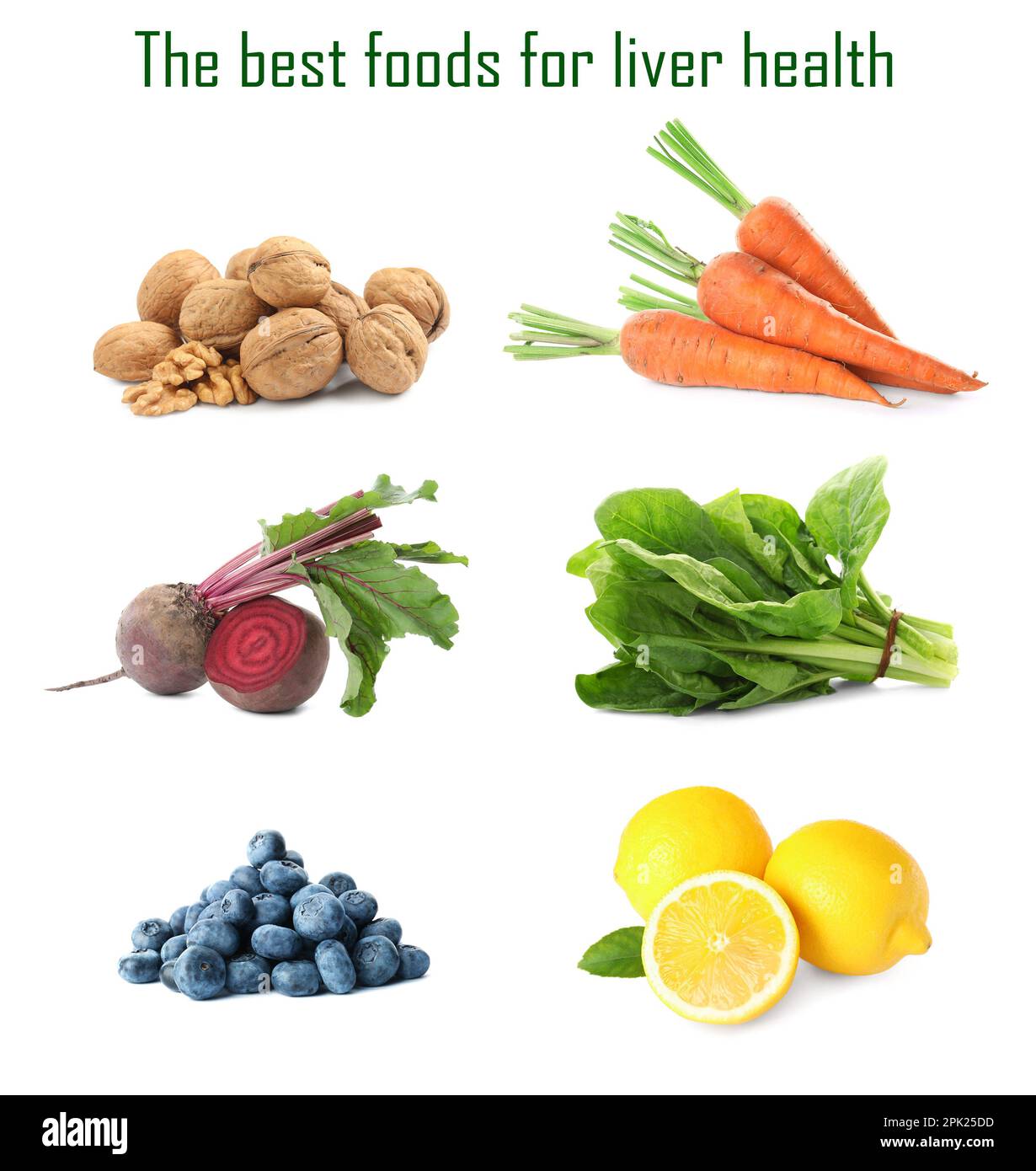 List of the best foods for liver health. Collage with different tasty