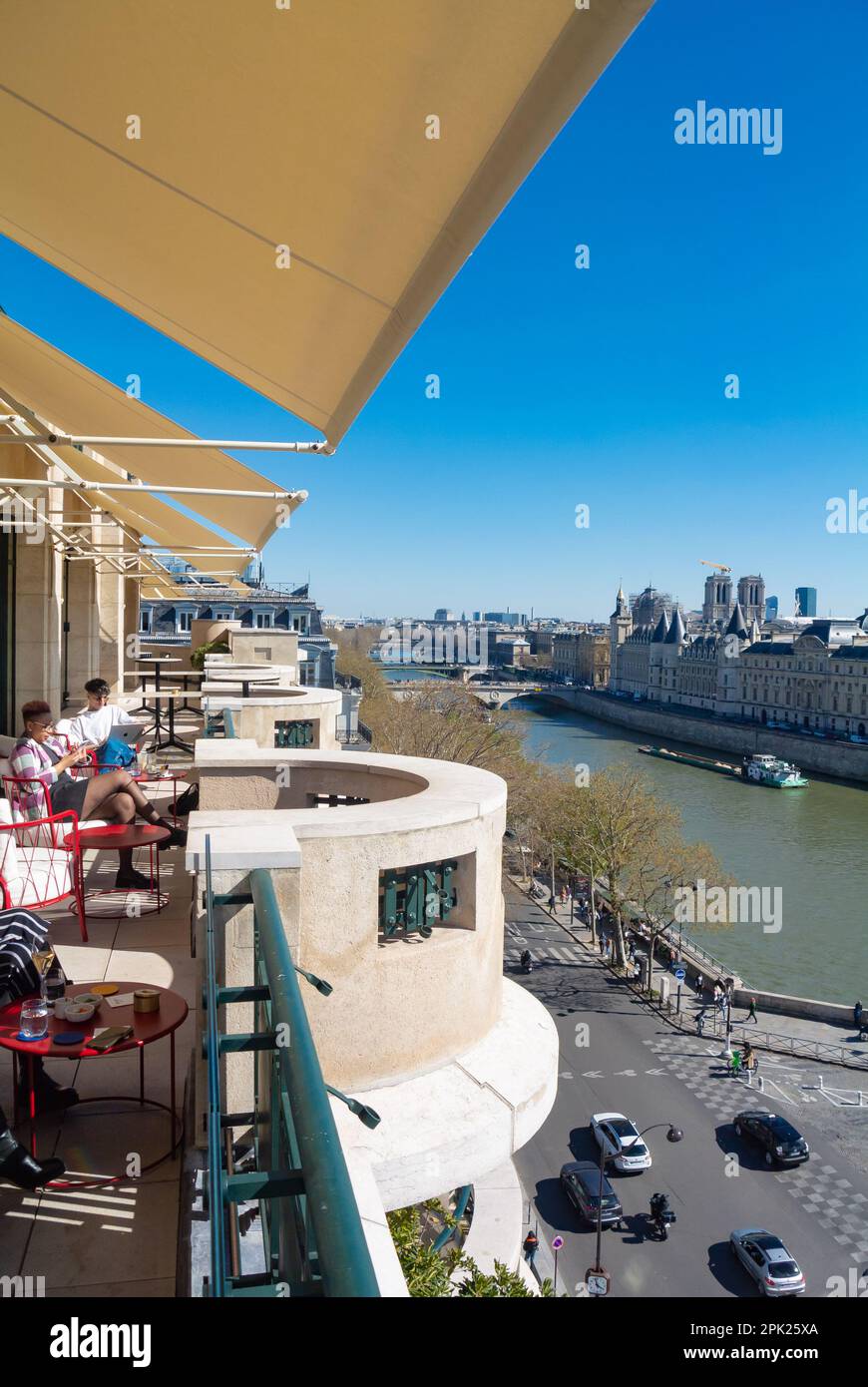Paris, France, An aerial view of ile de la cite seen from the balcony of La Samaritaine that is a department store. Stock Photo