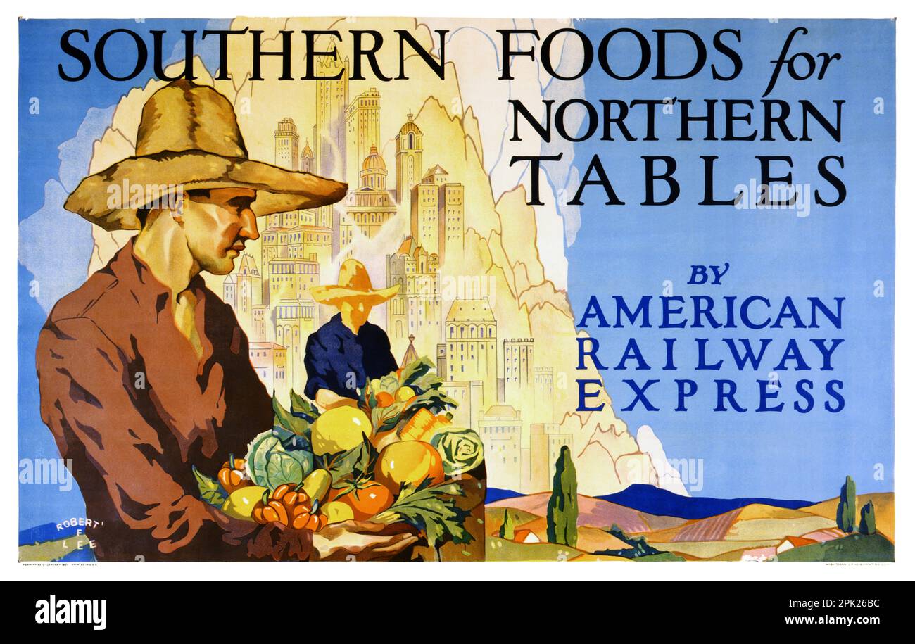 Southern Foods for Northern Tables by American Railway Express by Robert Edmund Lee (1899-1980). Poster published in 1927 in the USA. Stock Photo