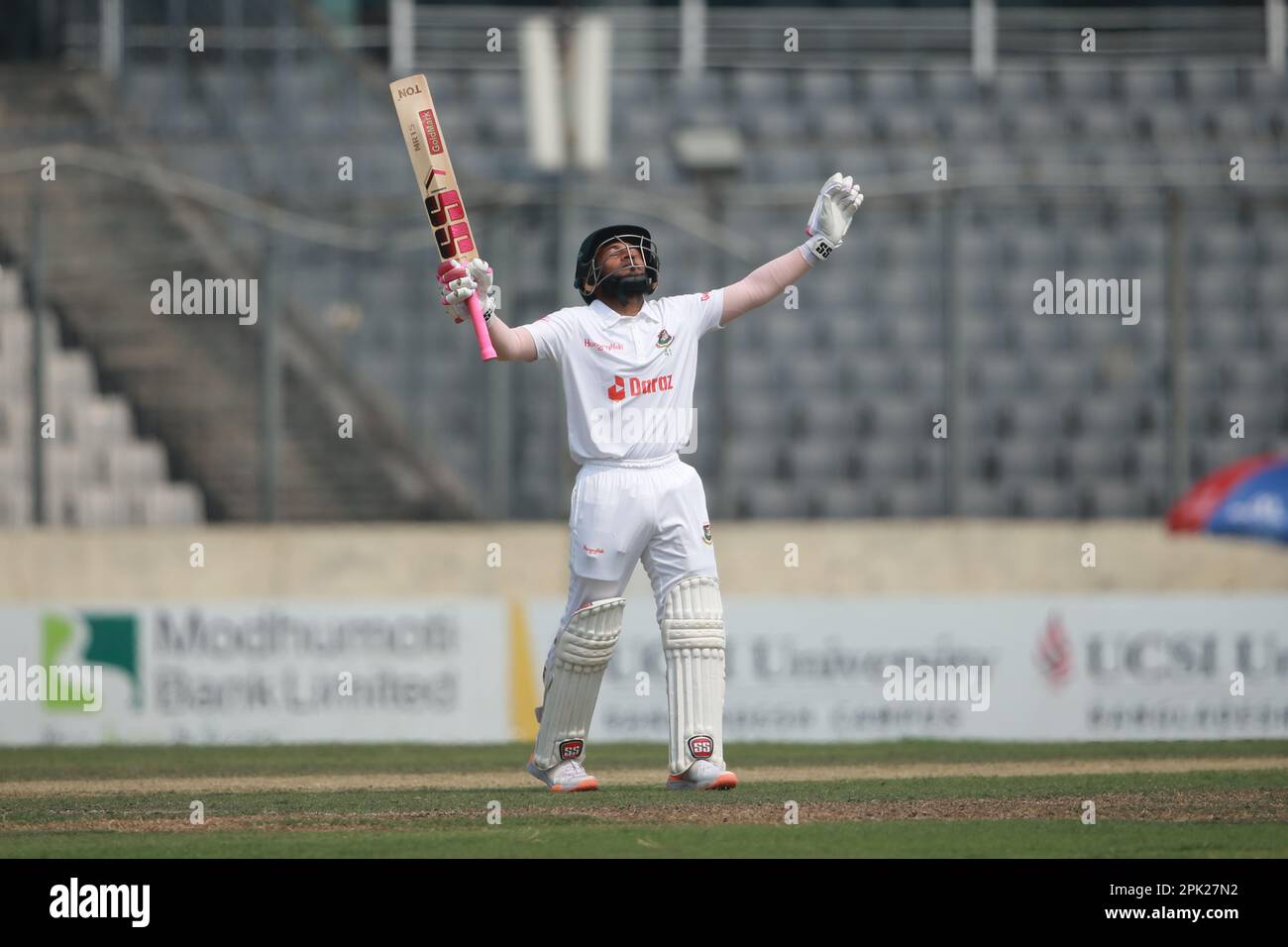 Bangladesh’s veteran batter Mushfiqur Rahim brought up his 10th Test ton during the Tigers’ lone Test against Ireland at the Sher-e-Bangla National St Stock Photo