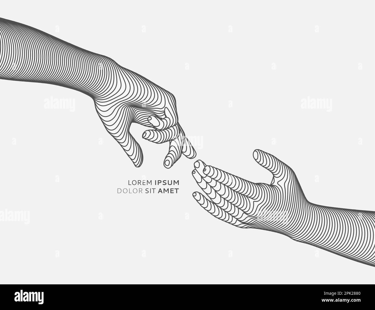 Hands reaching towards each other. Concept of human relation, togetherness or  partnership. 3D vector illustration. Can be used for advertising, marke Stock Vector
