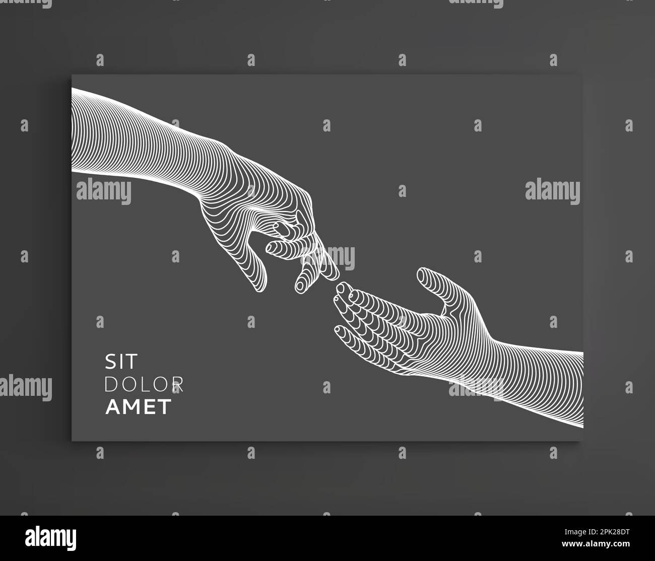 Hands reaching towards each other. Concept of human relation, togetherness or  partnership. 3D vector illustration. Can be used for advertising, marke Stock Vector