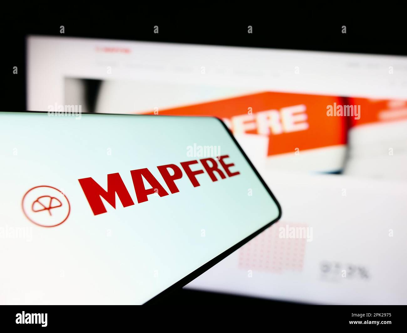 Smartphone with logo of Spanish insurance company Mapfre SA on screen