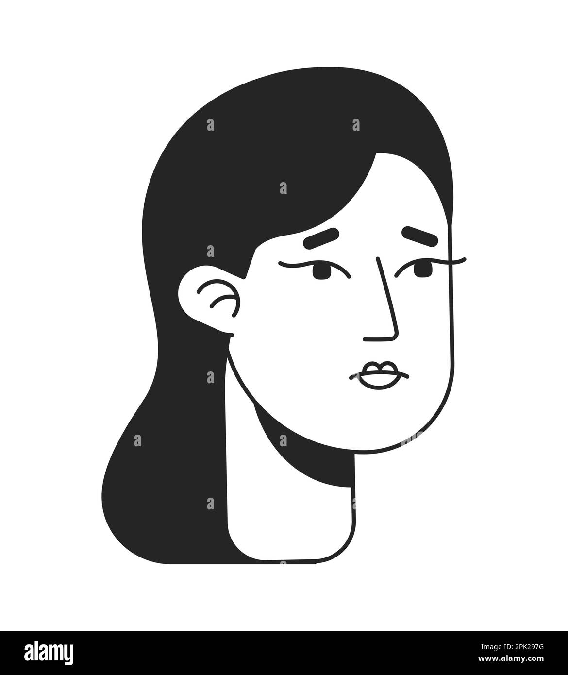 Dejected woman monochromatic flat vector character head Stock Vector