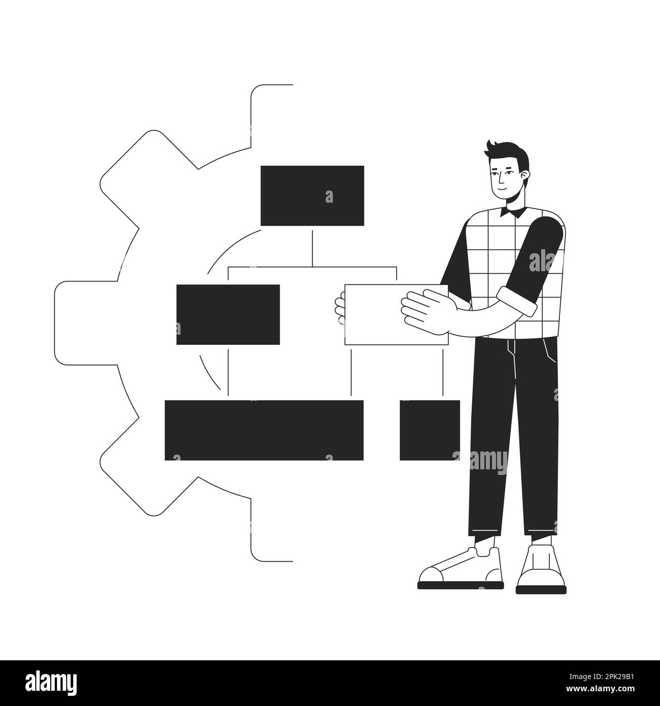 Machine learning algorithms black and white concept vector spot illustration Stock Vector