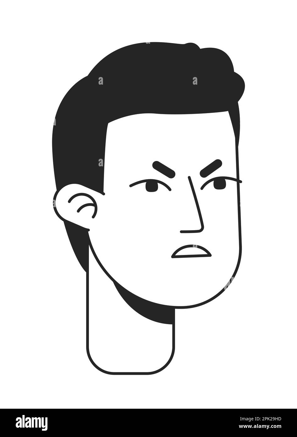 Displeased short haired man monochromatic flat vector character head Stock Vector