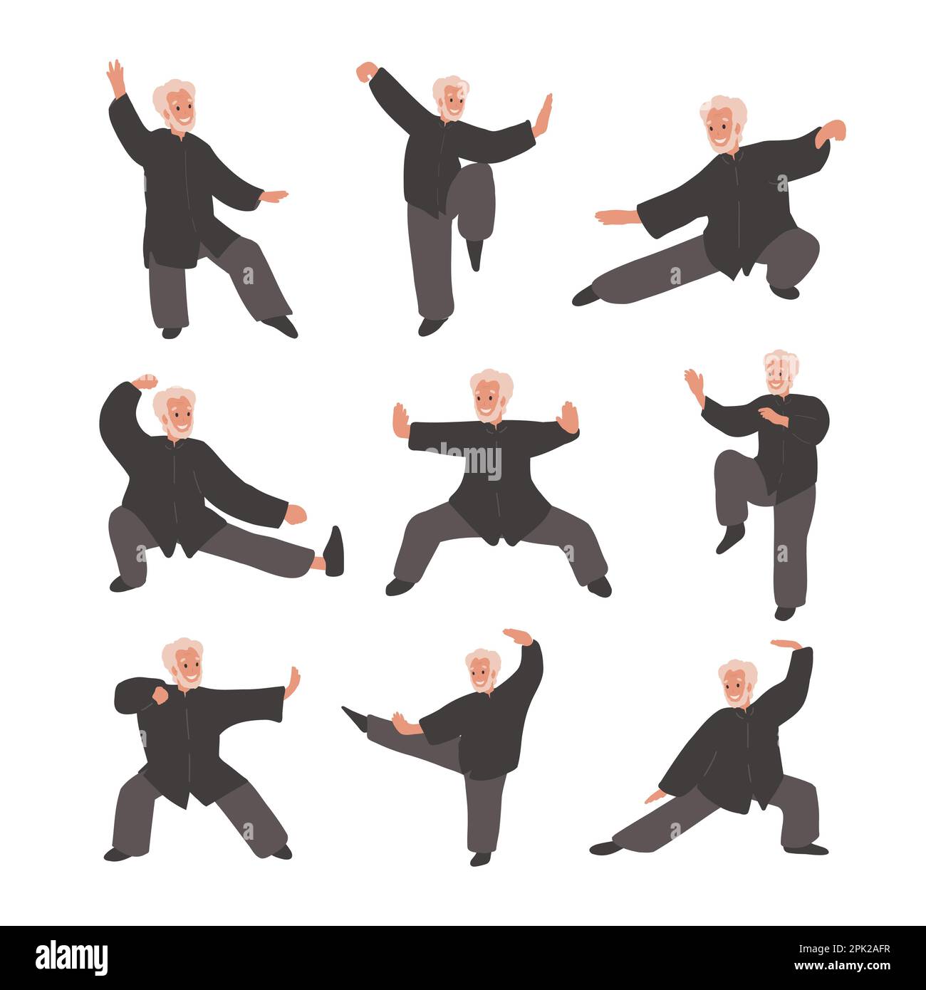 Set Old Man Practicing Tai Chi, Qigong Stock Vector Image & Art - Alamy