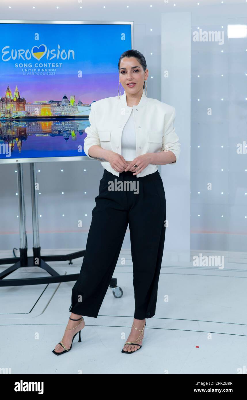 Singer Ruth Lorenzo poses after a press junket about Eurovision 2023 ...